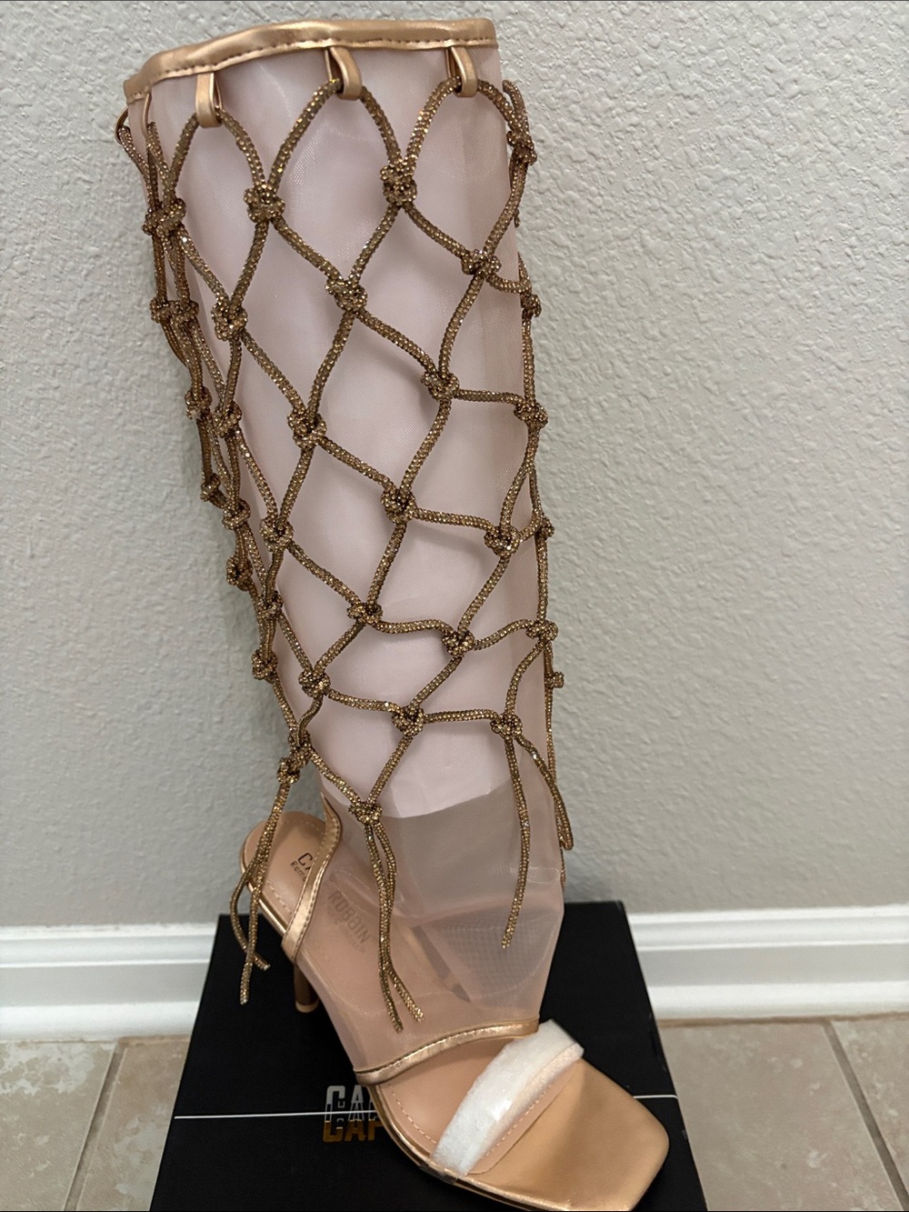 Knotted Net Nude Sheer High Heel Sandals